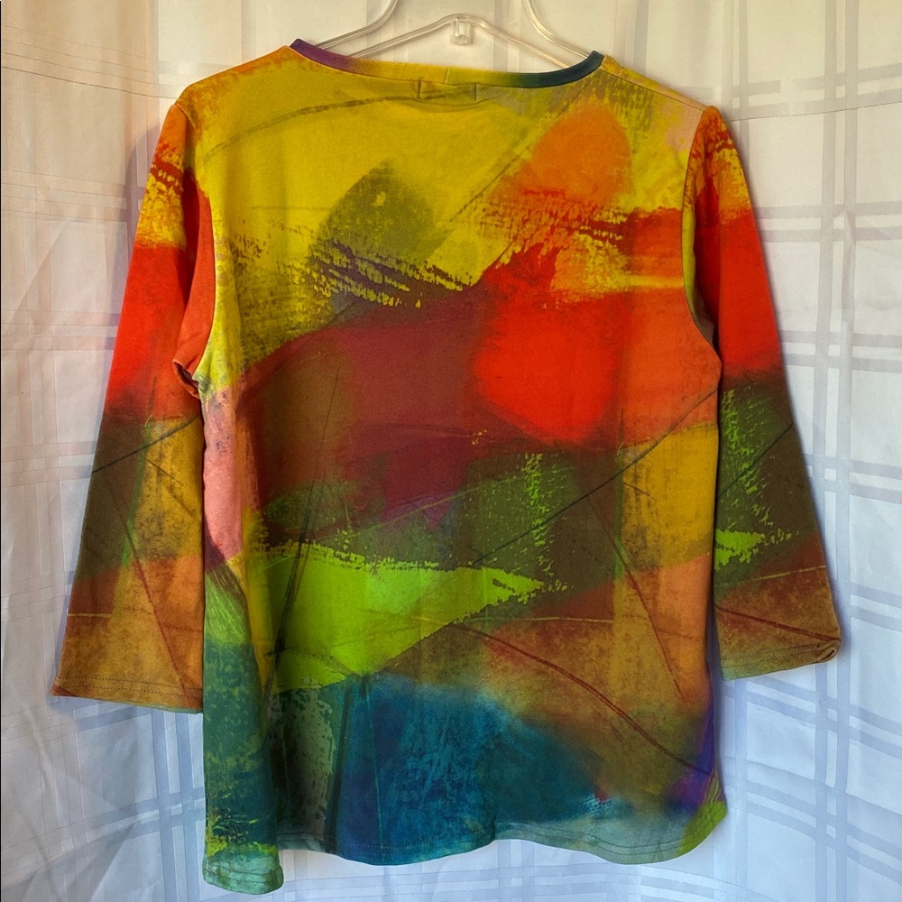 ANDREA GEER Oversized Wearable Art Artisan Multicolor Abstract Top Size Medium - Picture 2 of 4